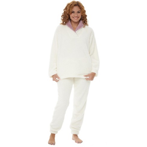 ADR Women's Plush, Oversized Fleece Pajamas Set, Joggers with Pockets,  Drawstring and Elastic Waist Coconut X Large