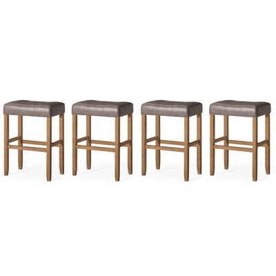 Carte: A La Carte Home Harper Backless Kitchen Stool in Vegan Leather Upholstered Seat, Set of 4