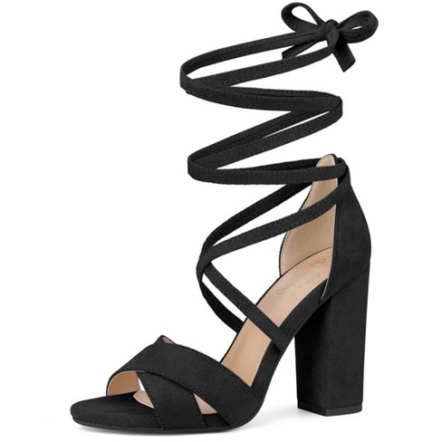 Women's Platform Chunky High Heels, Black Round Toe Ankle Buckle