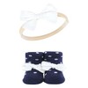 Hudson Baby Infant Girl Headband and Socks Giftset, Red Navy Flower, One Size - 4 of 4