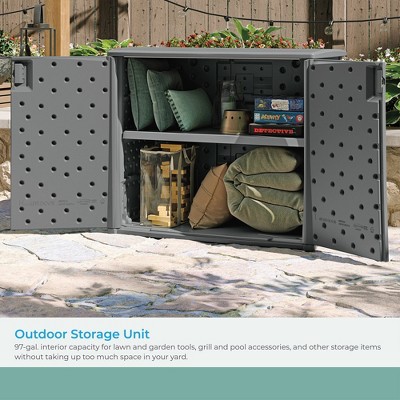 Cool Gray Lockable Wicker Plastic Outdoor 2-Door Cabinet