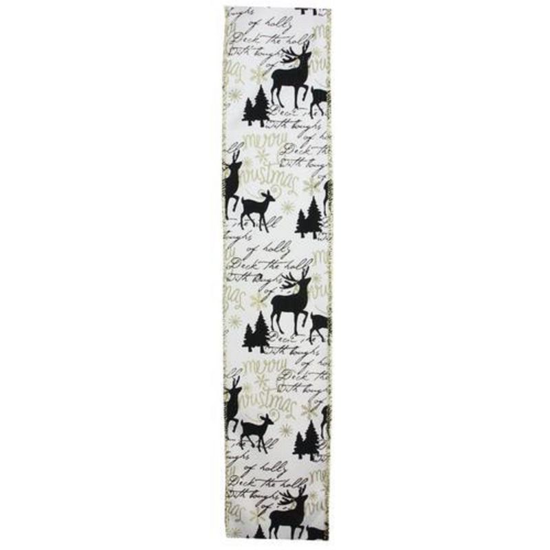 Northlight White and Black Playful Reindeer Christmas Wired Craft Ribbon 2.5" x 10 Yards, 2 of 4