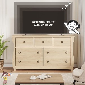 Jojoka Drawer Wood Dresser with Rattan Fronts and Curved Legs, Tall Boho Storage Chest for Bedroom, Living Room - 1 of 4