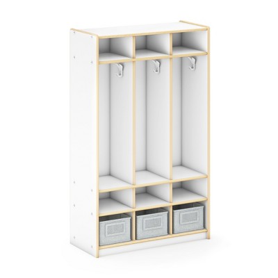 Guidecraft EdQ 3-Section Wooden Storage Locker for Classroom, Kids Cubby Organizer with Shelves and Hooks for Coats