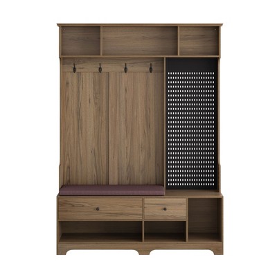 NicBex 57 inch Hall Tree for Hallway,Modern Coat Rack with Storage Shelves and Pegboard,Entryway Furniture for Hallway,Living Room,Bedroom