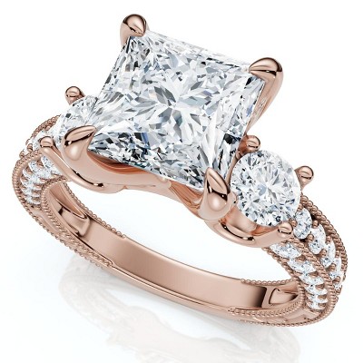 Pompeii3 Certified 2.70Ct Princess Cut Diamond Engagement Ring 14k Gold or Pt Lab Created