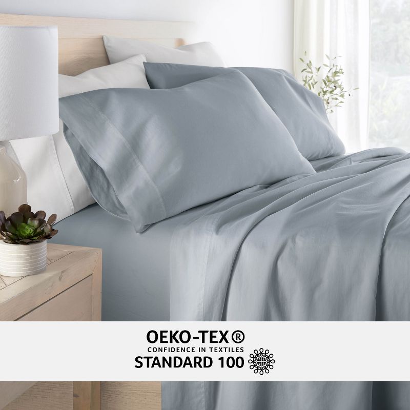 300 Thread Count 100% Cotton 4 Piece Solid Sheet Set Sateen Weave - Becky Cameron, 5 of 14