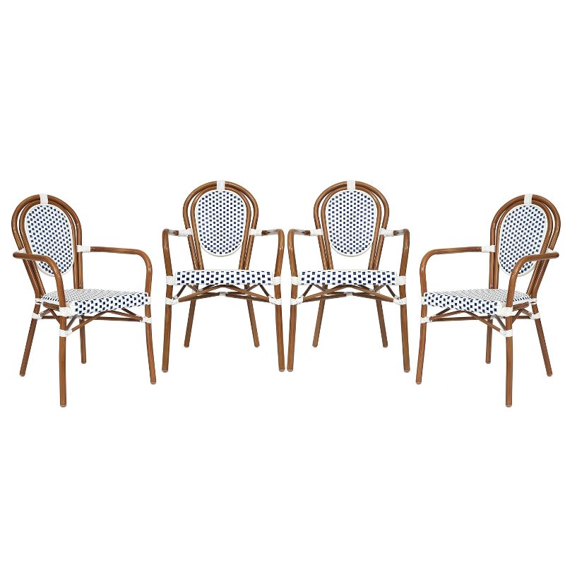 Flash Furniture 4 Pack Lourdes Indoor/Outdoor Commercial Thonet French Bistro Stacking Chair with Arms, PE Rattan and Aluminum Frame, 1 of 15