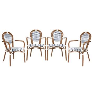 Flash Furniture 4 Pack Lourdes Indoor/Outdoor Commercial Thonet French Bistro Stacking Chair with Arms, PE Rattan and Aluminum Frame