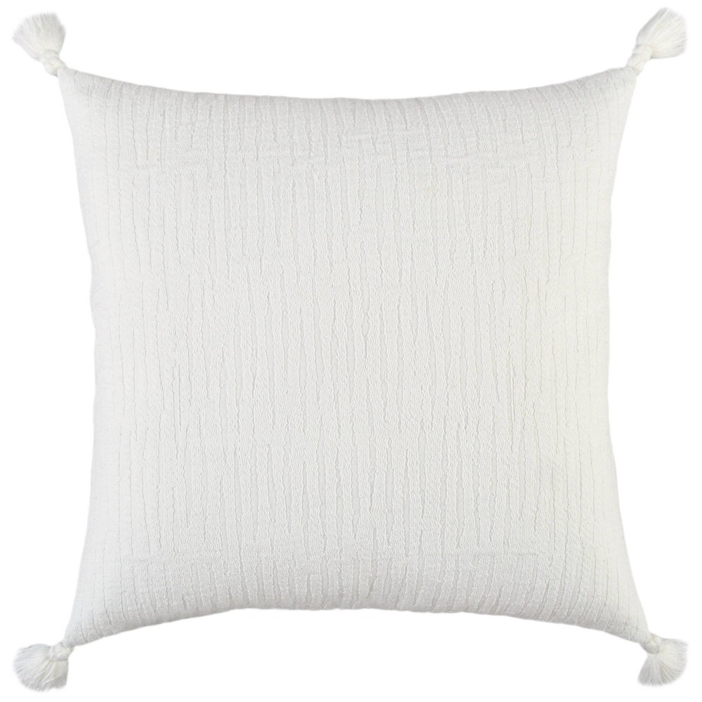 Photos - Pillowcase 20"x20" Oversize Striped Square Throw Pillow Cover with Tassels White - Ri