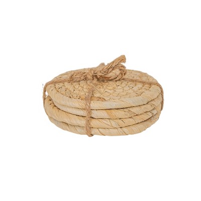 Set of 4 Natural Woven Coasters Corn Husk & Willow by Foreside Home & Garden