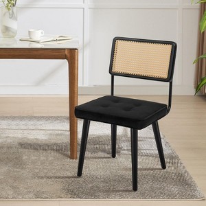 Mid Century Modern Dining Chairs, PU Upholstered Kitchen Chairs with Tall Rattan Back and Sturdy Wood Legs, Set of 1/2, Vintage Style - 1 of 4