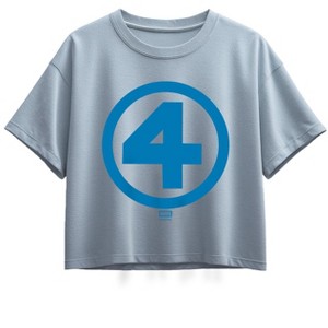 Girls' - Marvel - Fantastic Four Logo Blue Short Sleeve Boxy Graphic T-Shirt - 1 of 1