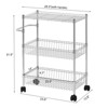 3 Tier Rolling Utility Kitchen Cart On Wheels, 600Lbs Wire Basket Storage Cart, Adjustable Shelf Trolley with Handles, Silver - 2 of 4