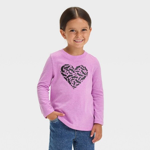 Toddler Girls' Halloween Bat Heart Long Sleeve T-Shirt - Cat & Jack™ Lavender - image 1 of 4