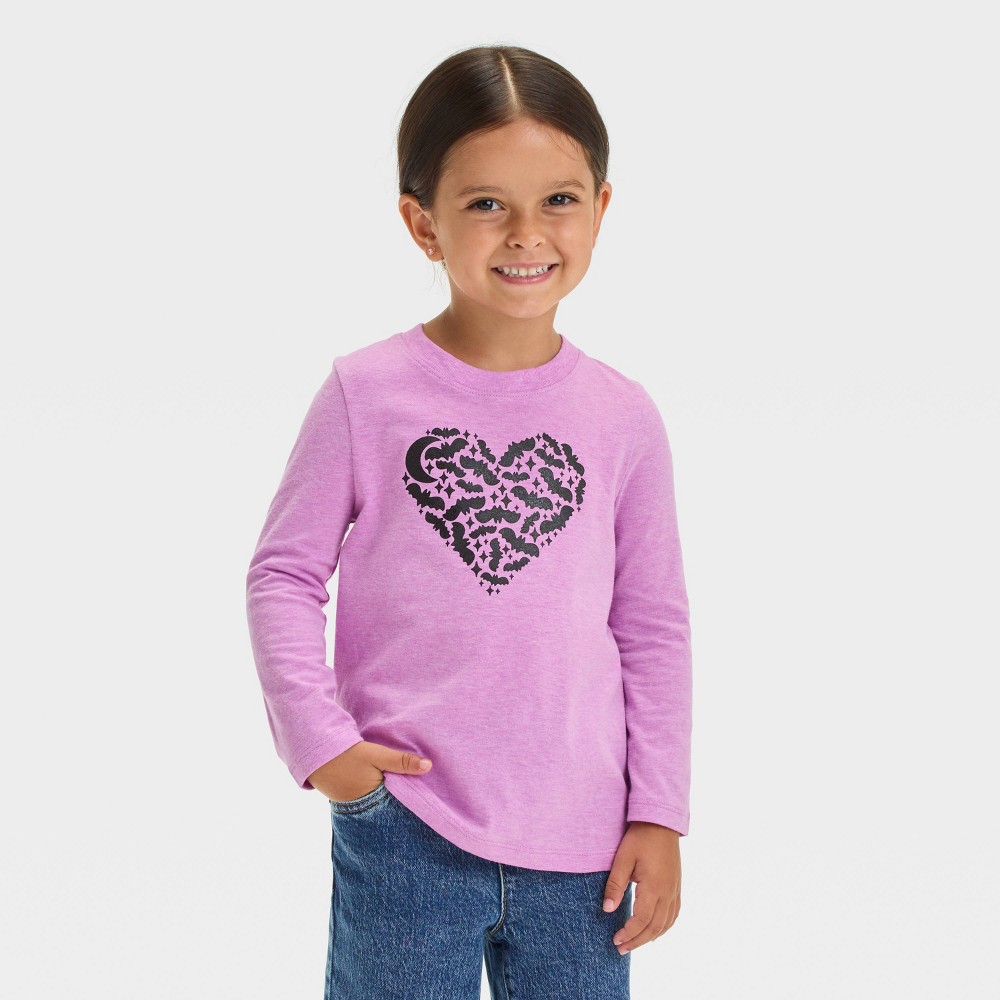 Toddler Girls Halloween Bat Heart Long Sleeve T-Shirt