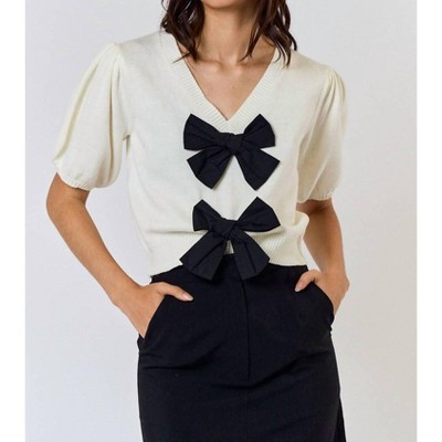 Women's Carolina Bow Front V-Neck Puff Short-Sleeve Top - lalavon