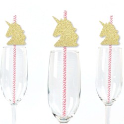 Big Dot Of Happiness Gold Glitter Nyc Apple Party Straws - No-mess 