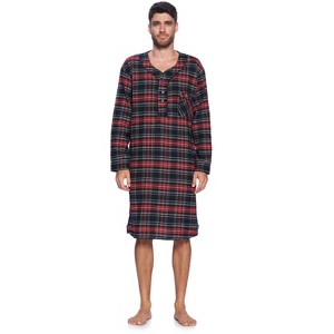 Ashford & Brooks Mens Flannel Plaid Long Sleep Shirt Henley Nightshirt - 1 of 4