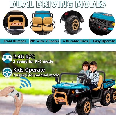 Acekool 24V Kids Electric Car with 4x35W Motors, 24V 7AH Battery, 2-5 MPH Speeds, Automatic Dump Bed, Parent Remote, Off-Road Features, Green