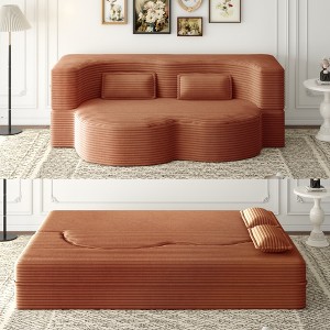 78" Full Size Plush Corduroy Floor Sofa Bed with Foam Support, Convertible Folding Sleeper Couch Space-Saving Guest Bed, No Assembly Required - 1 of 4