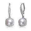 Guili Sterling Silver Leverback Dangle Earrings with White Pearl and Cubic Zirconia Offer a Classic Look with Graceful Sparkle - 2 of 2
