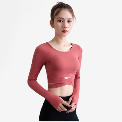 Anna-Kaci Active Women's Long Sleeve Crop Top with Thumbholes and Cutout Detail