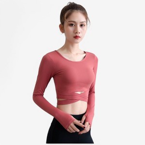 Anna-Kaci Active Women's Long Sleeve Crop Top with Thumbholes and Cutout Detail - 1 of 4