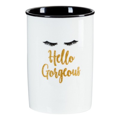 Glamlily Ceramic Makeup Brush Holder & Organizer Cup for Vanity, Hello Gorgeous Cup, 3.5 x 5 in