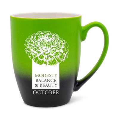 Elanze Designs Modesty Balance And Beauty Two Toned Ombre Matte Green and Black 12 ounce Ceramic Stoneware Coffee Cup Mug