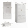 Wooden Armoire Wardrobe Closet - 2 Doors & 2 Drawers Shelves, Aluminum Hanging Rod Adjustable Shelving White - 2 of 4