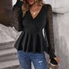 Coolmee Women's Tops Deep V Neck Cross Wrap Sexy Tops Mesh Long Sleeve Casual Blouses - 2 of 4