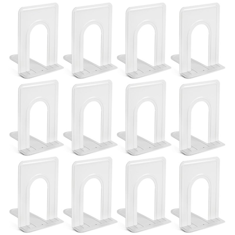 Juvale 12 Pack Metal Bookends for Shelves, Heavy Duty White Book Stoppers for Library, Living Room, or Office (5x6.6x 5.8 in), 1 of 9