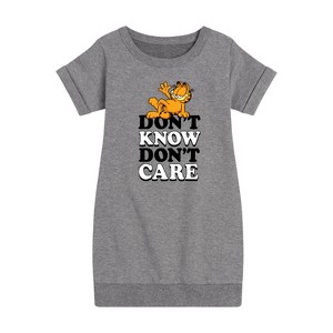 - Garfield - Don't Know Don't Care Graphic Short Sleeve Fleece Dress - 1 of 4