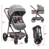 CuisinSmart 2 In 1 Baby Stroller, with Adjustable Canopy and Backrest, Foldable High Landscape Infant Pram with Reversible Seat - 3 of 4