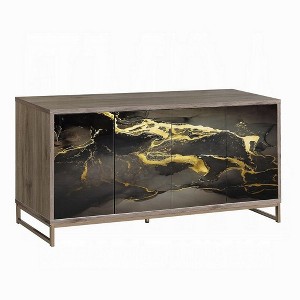 Royal Hampton Sideboard Console Cabinet, Black Marble Look, Brown Wood 65 Inch - 1 of 4