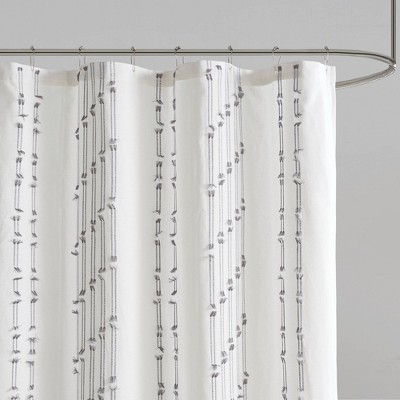 Ivory Cotton Jacquard Shower Curtain with Frayed Detailing, 72x72