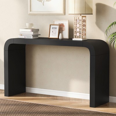TIRAMISUBEST Minimalist Acacia Vneer Entryway Table with 2 Legs, Elegant Design Sofa Table Console Table for Narrow Spaces and Living Rooms