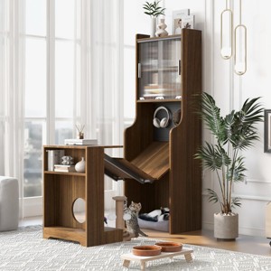 Modern TV Stand With Cat Scratcher Bed,Pet Friendly Furniture Pegboard Storage And Extendable Space–LAOTIES - 1 of 4