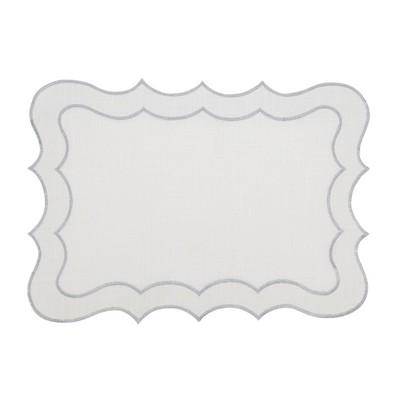 Elegant Silver Scallop Edge Fabric Placemats, 14 x 20 in, Set of 4