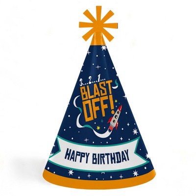 Big Dot of Happiness Blast Off to Outer Space - Cone Happy Birthday Party Hats for Kids and Adults - Set of 8 (Standard Size)