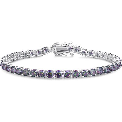 Sterling Silver Birthstone Tennis Bracelet, 4mm Wide 7.2 Inch Fine Jewelry for Wedding, Prom, Birthday Gift for Women