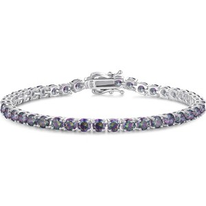 Sterling Silver Birthstone Tennis Bracelet, 4mm Wide 7.2 Inch Fine Jewelry for Wedding, Prom, Birthday Gift for Women - 1 of 4