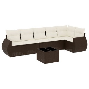 vidaXL Garden Sofa Set Brown, Cream White - 1 of 4