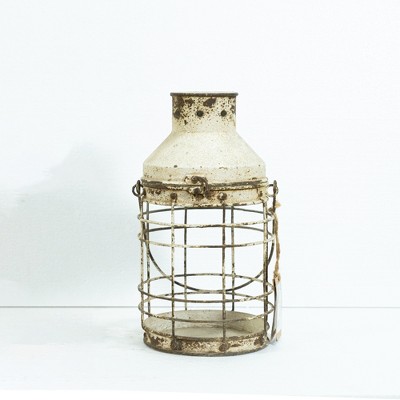 Vintage Metal Lantern with Rustic Finish, 14" Tall, Indoor & Outdoor Decor Light, Large Size