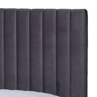 Serrano Full Size Grey Velvet Upholstered Platform Bed with Gold Legs