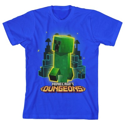 Minecraft Dungeons Creeper Graphic Boy's Royal Blue T-shirt-large : Target