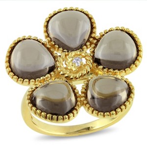 EVERLY JEWELRY | Yellow Plated Sterling Silver 12 1/2 CT TGW Smokey Quartz and Diamond Floral Ring - 1 of 2
