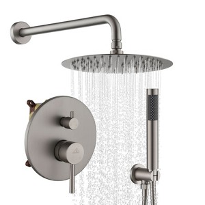 CASAINC 10" Wall Mounted Round Shower System with Handheld Spray, Brushed Nickel - 1 of 4