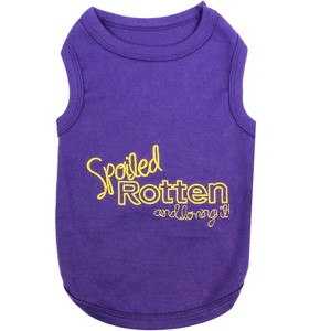 Parisian Pet 'Spoiled Rotten' Dog Shirt – Funny Embroidered T-Shirt for Dogs & Cats, Purple - 1 of 3